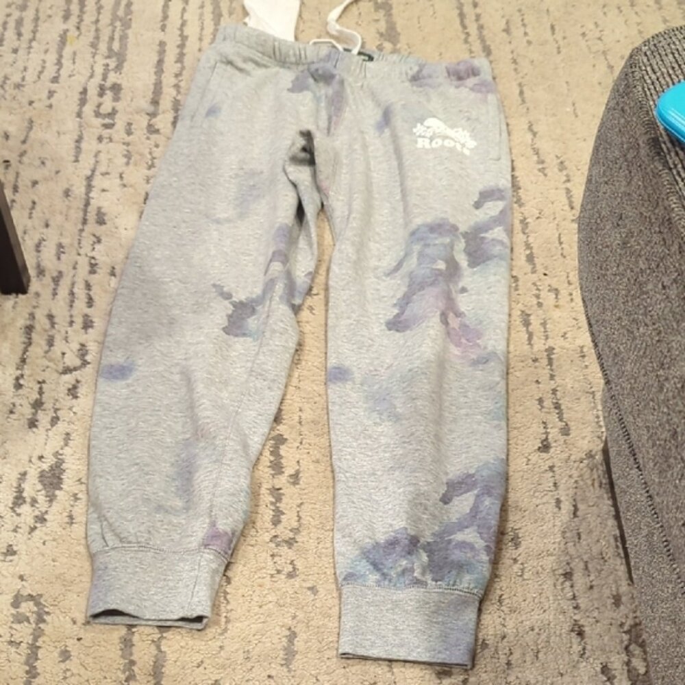 Roots Gray Track Pants With Abstract Purple Pattern